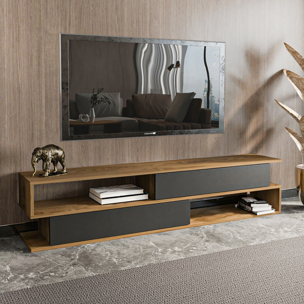 Decorotika Cortez 2 Door 2 Shelf Black and Oud TV Unit Image 1