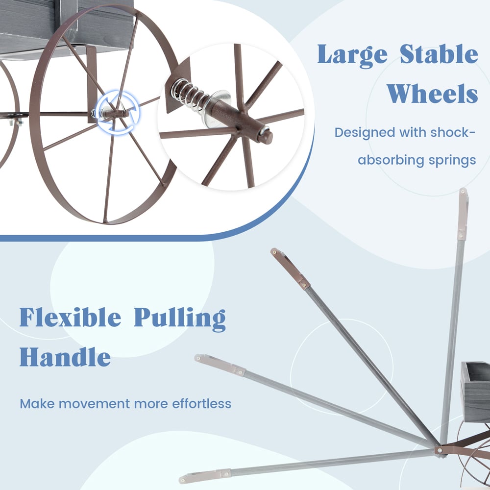 Costway Grey Wooden Wagon Flower Planter Image 7