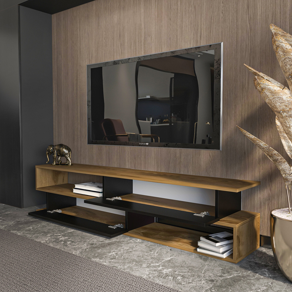 Decorotika Cortez 2 Door 2 Shelf Black and Oud TV Unit Image 6