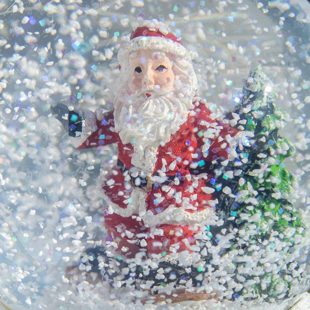 The Christmas Workshop Wind Up Musical Santa Snow Globe Decoration Image 3
