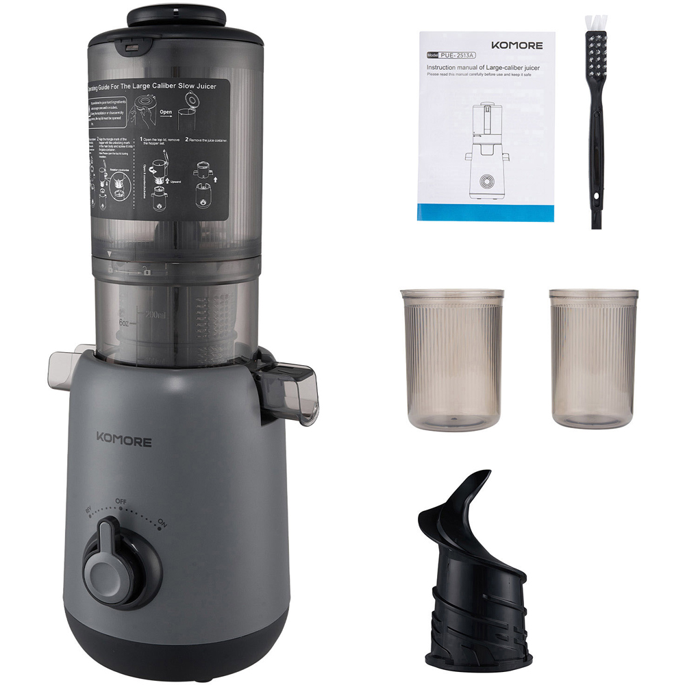 Komore EK090051 Grey Slow Masticating Cold Press Juicer with 130mm Chute 200W Image 6
