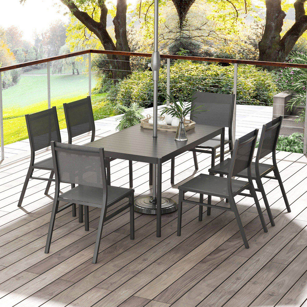 Outsunny 6 Seater Black Steel Garden Dining Set Image 7