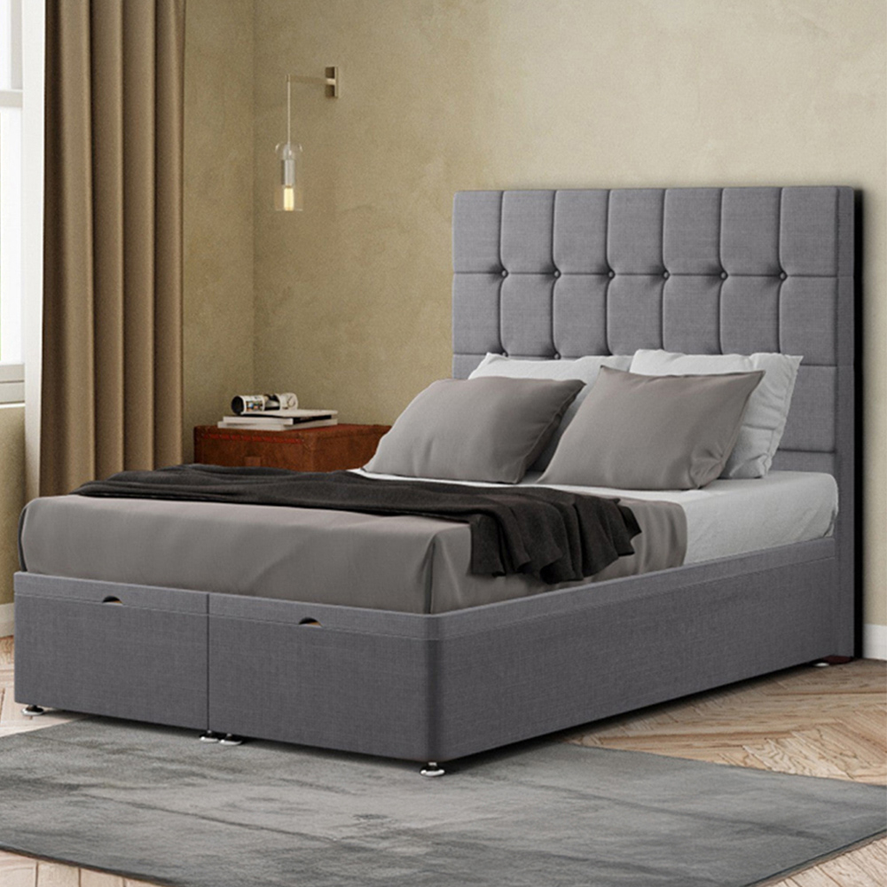 Portland Venezia Double Grey Linen Ottoman Bed with Headboard Image 1