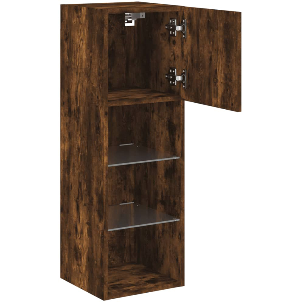 vidaXL Single Door 3 Shelf Smoked Oak Wooden TV Cabinet with LED Set of 2 Image 4