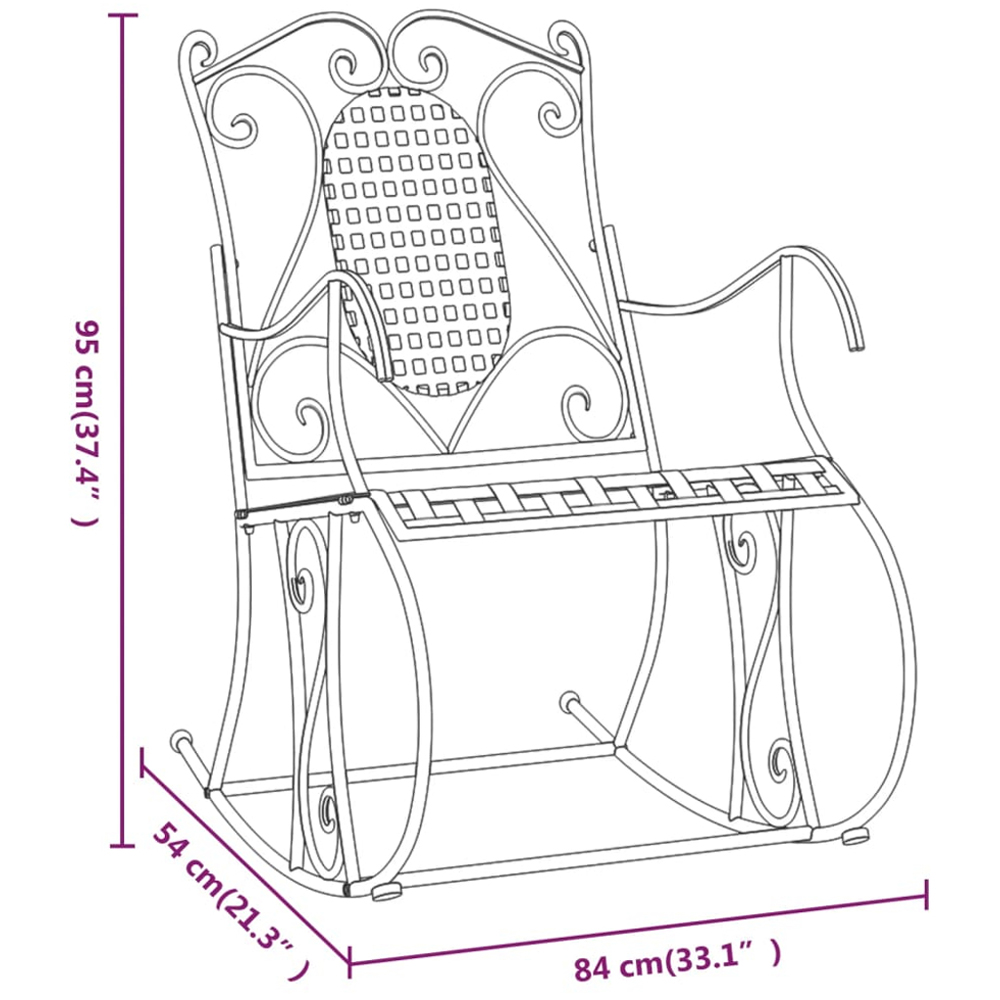 vidaXL Single Seater Black Steel High Backrest Garden Rocking Bench Image 8