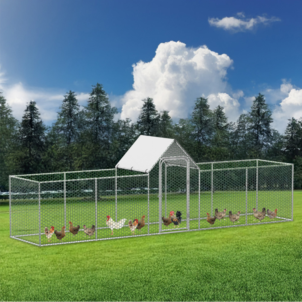 Living and Home Silver Metal Chicken Coop Run with Waterproof PE Tarpaulin Image 2