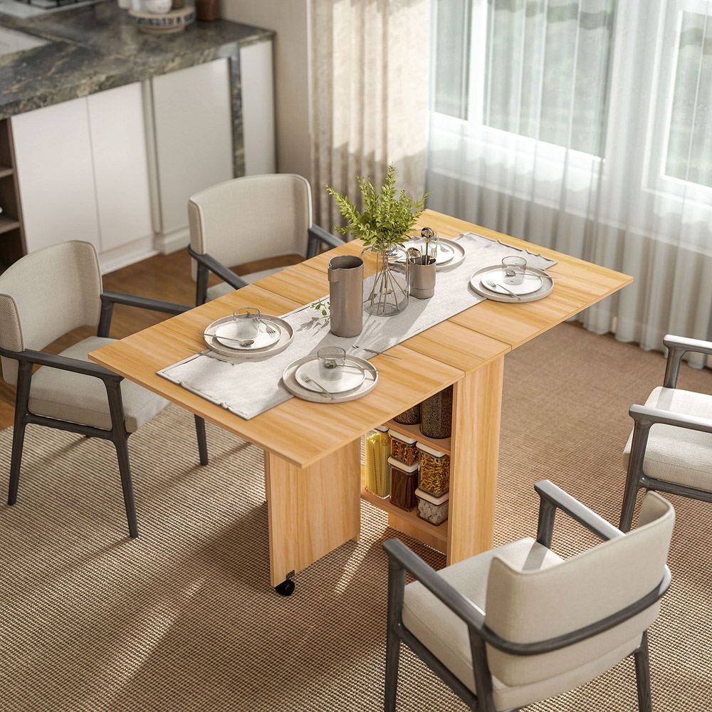 HOMCOM 6 Seater Foldable Dining Table with Storage Shelf Image 5