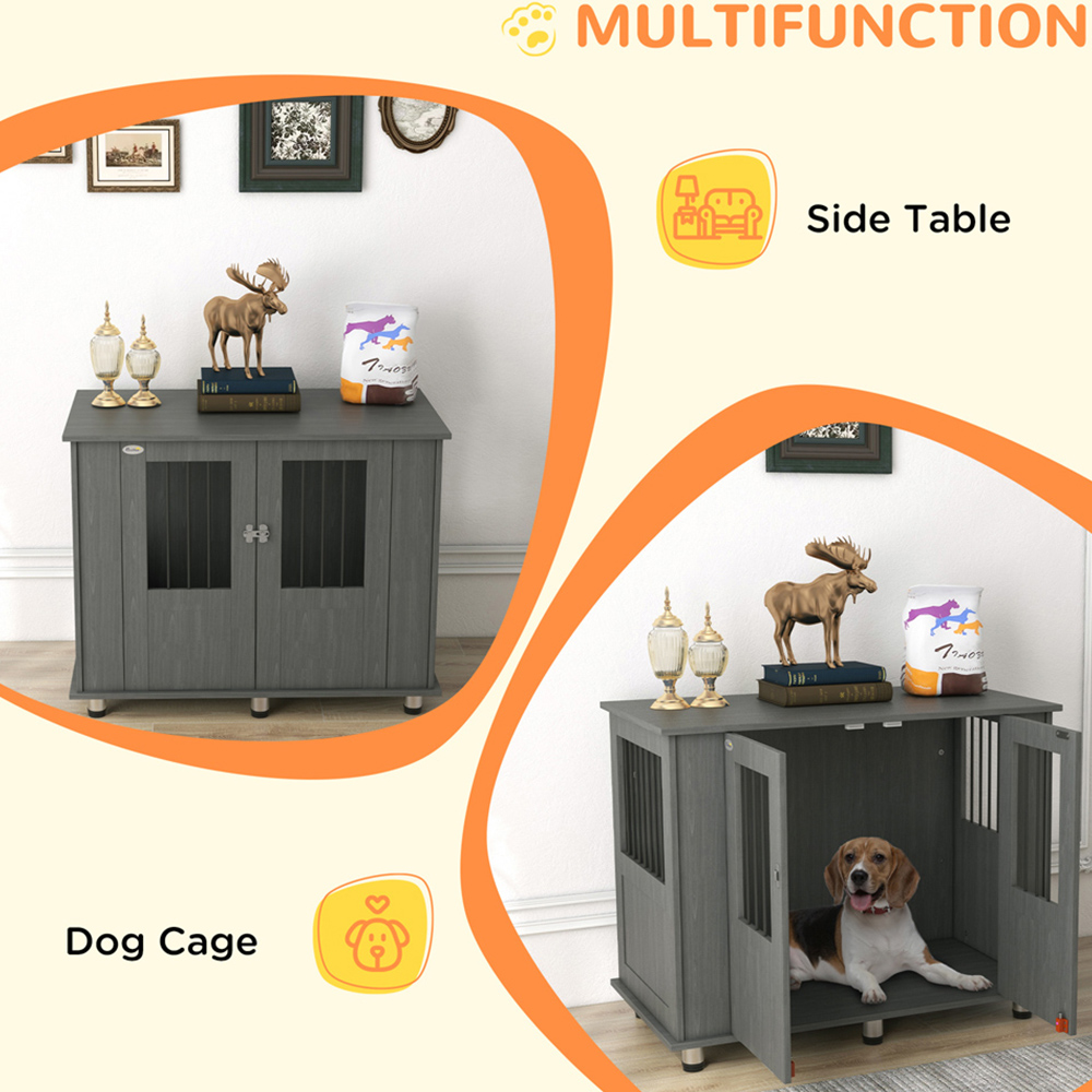 PawHut Grey Medium and Large Dog Crate End Table Image 4
