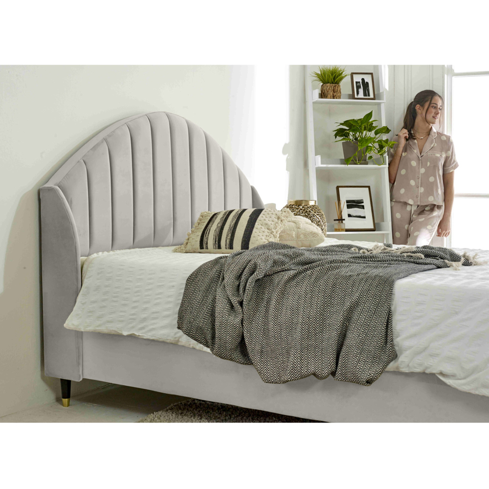 Eleganza Elysium Single Silver Plush Velvet Bed Frame with Curved Winged Headboard Image 3