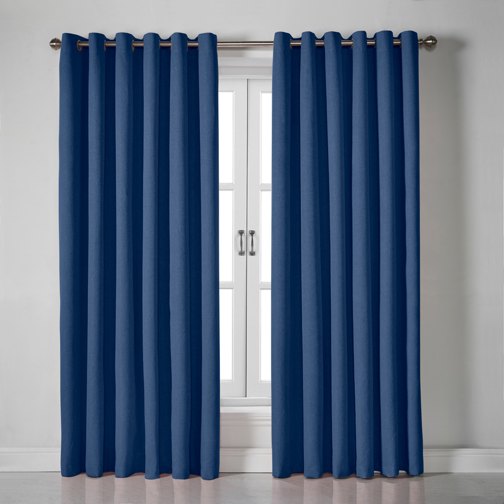 Alan Symonds Blue Linen Look Blackout Ring Top Eyelet Curtains 229 x 229cm Image 1