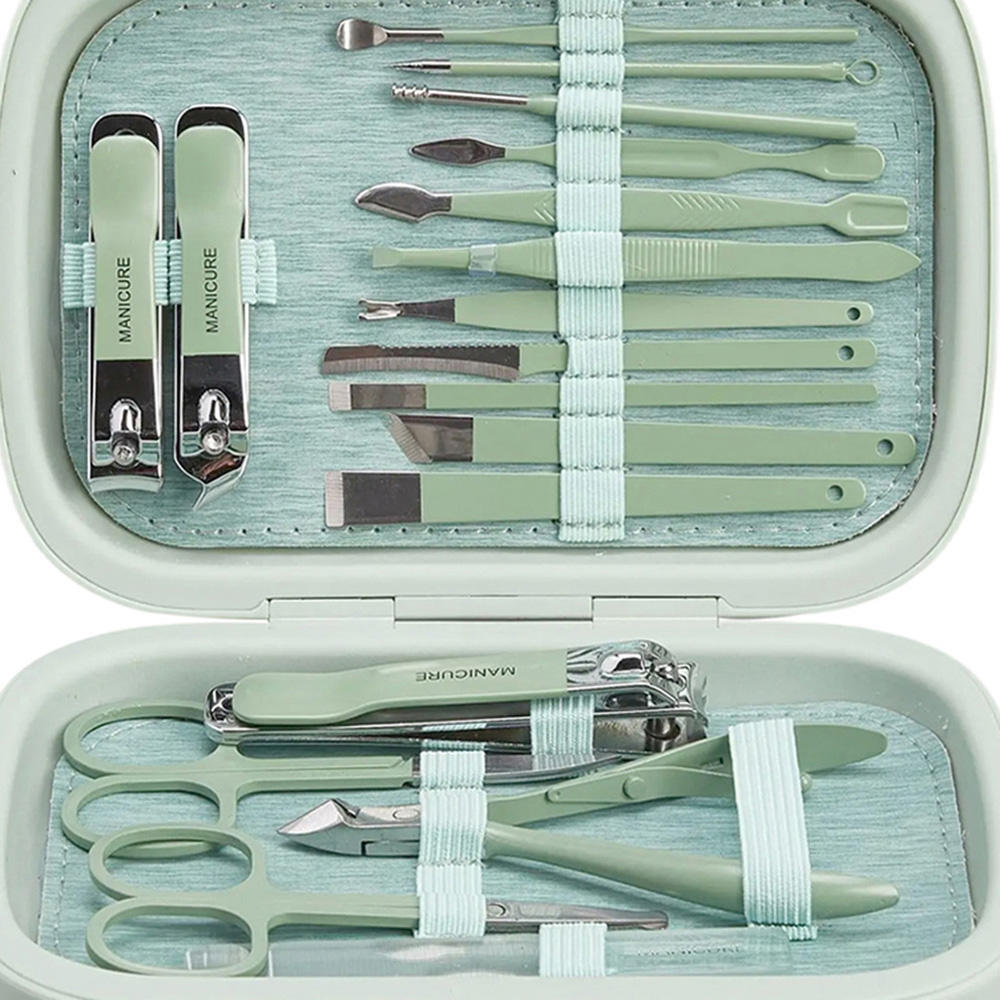 Living and Home 18 Piece Mint Green Nail Clippers Manicure Set Image 3