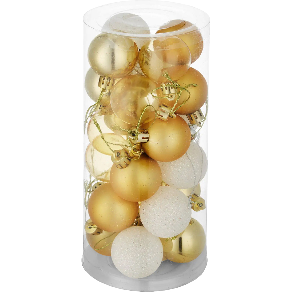 tectake White and Gold Christmas Baubles 24 Pack Image 1
