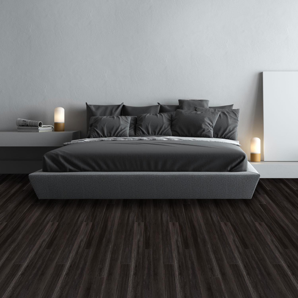 Walplus Charcoal Black Barnwood Oak Wood-Effect Vinyl Flooring 91.44 x 15.24cm 15 Pack Image 3