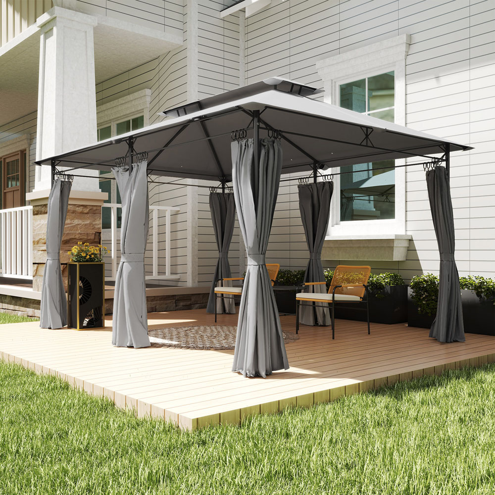 Outsunny 3 x 4m Grey Double Roof Metal Garden Gazebo with Sides Image 3