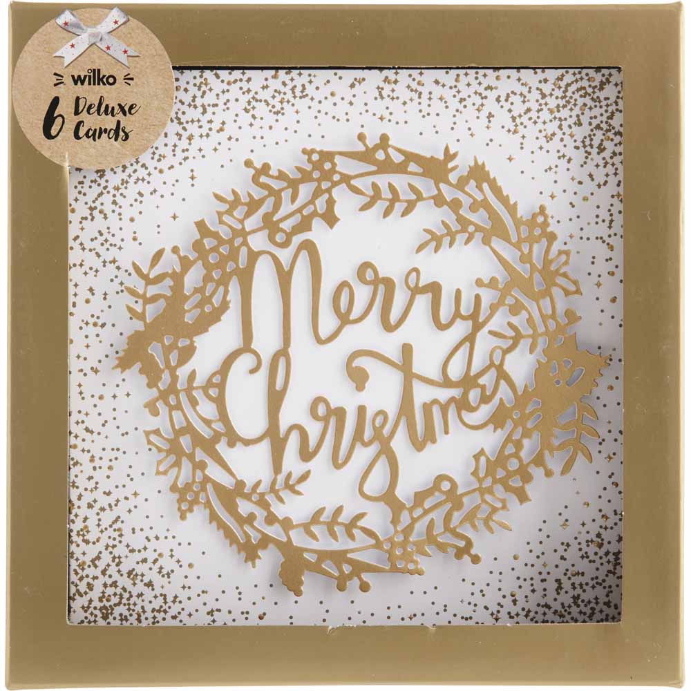 Wilko Deluxe Rococo Gold Wreath 6 pack Christmas Cards Image 1