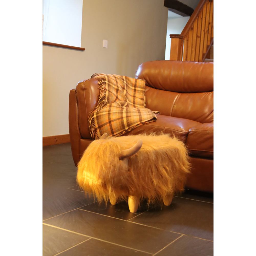 Gardeco Dillis The Highland Cow Soft Brown Synthetic Fur Footstool Image 7