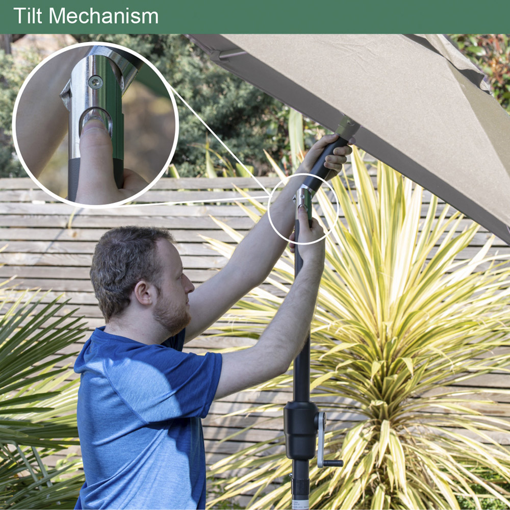GardenKraft Beige 6 Ribs Crank and Tilt Parasol 2m Image 8