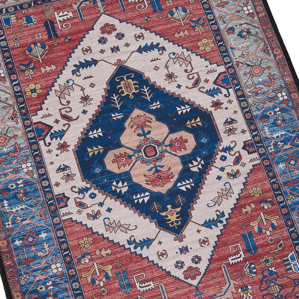 Living and Home Bohemian Red Symmetrical Geometric Non-Slip Runner Rug 120 x 50cm Image 3