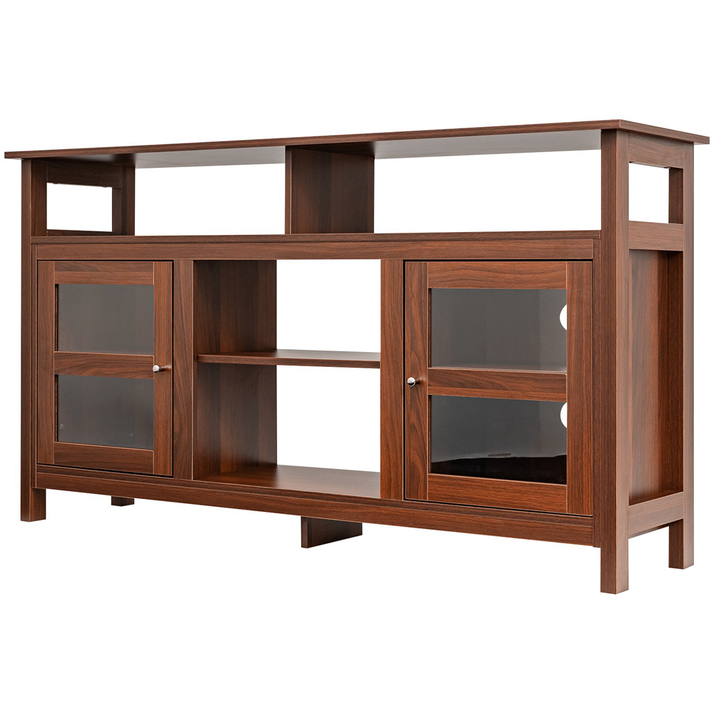 Costway 2 Door 4 Shelf Brown Wooden TV Unit Image 2