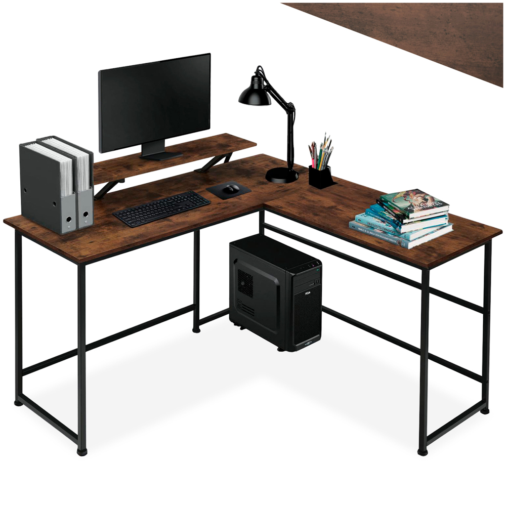 tectake Melrose Industrial Dark Wood Corner Office Desk Image 2