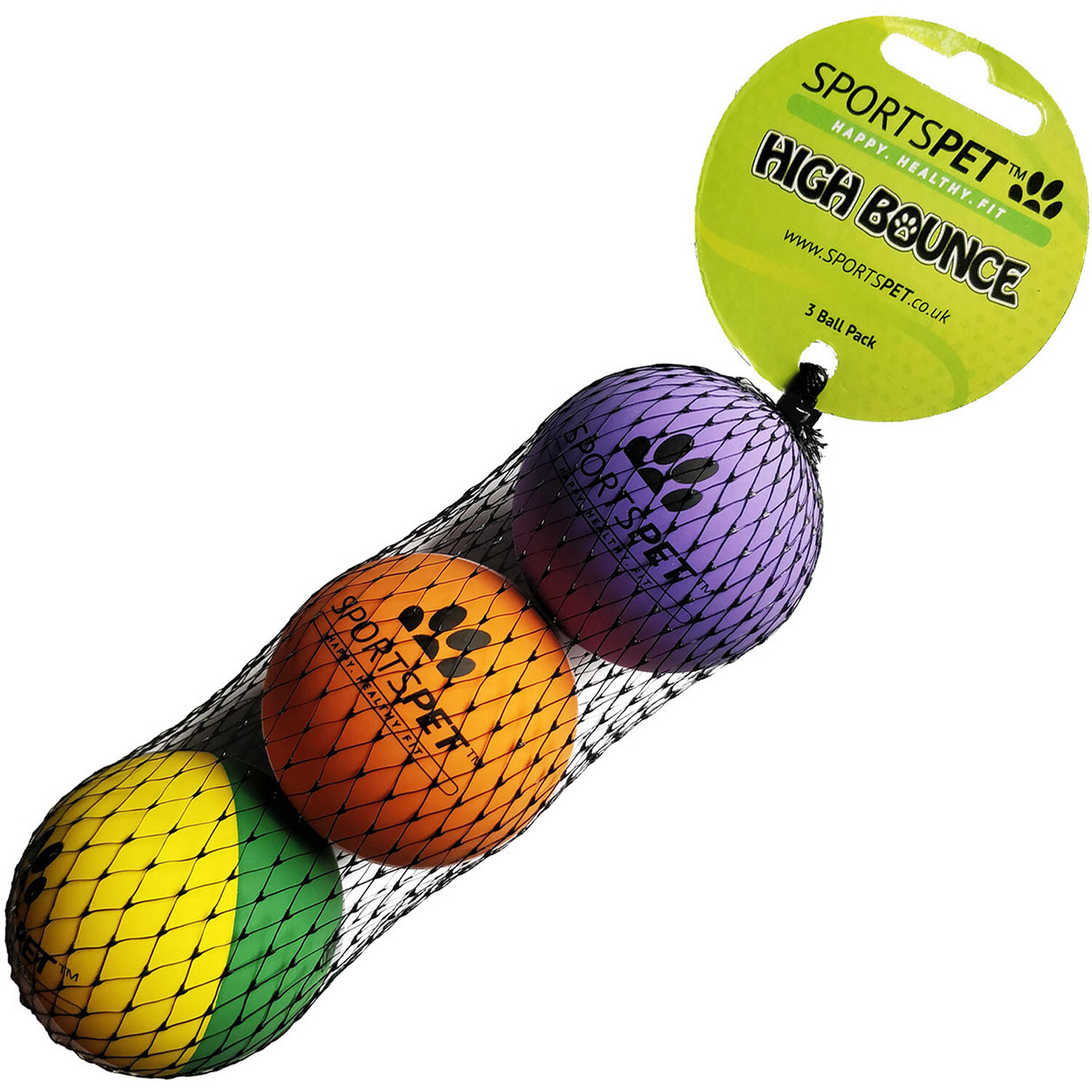 Pack of 3 Sports Pet High Bounce Balls Multicolour Image 1