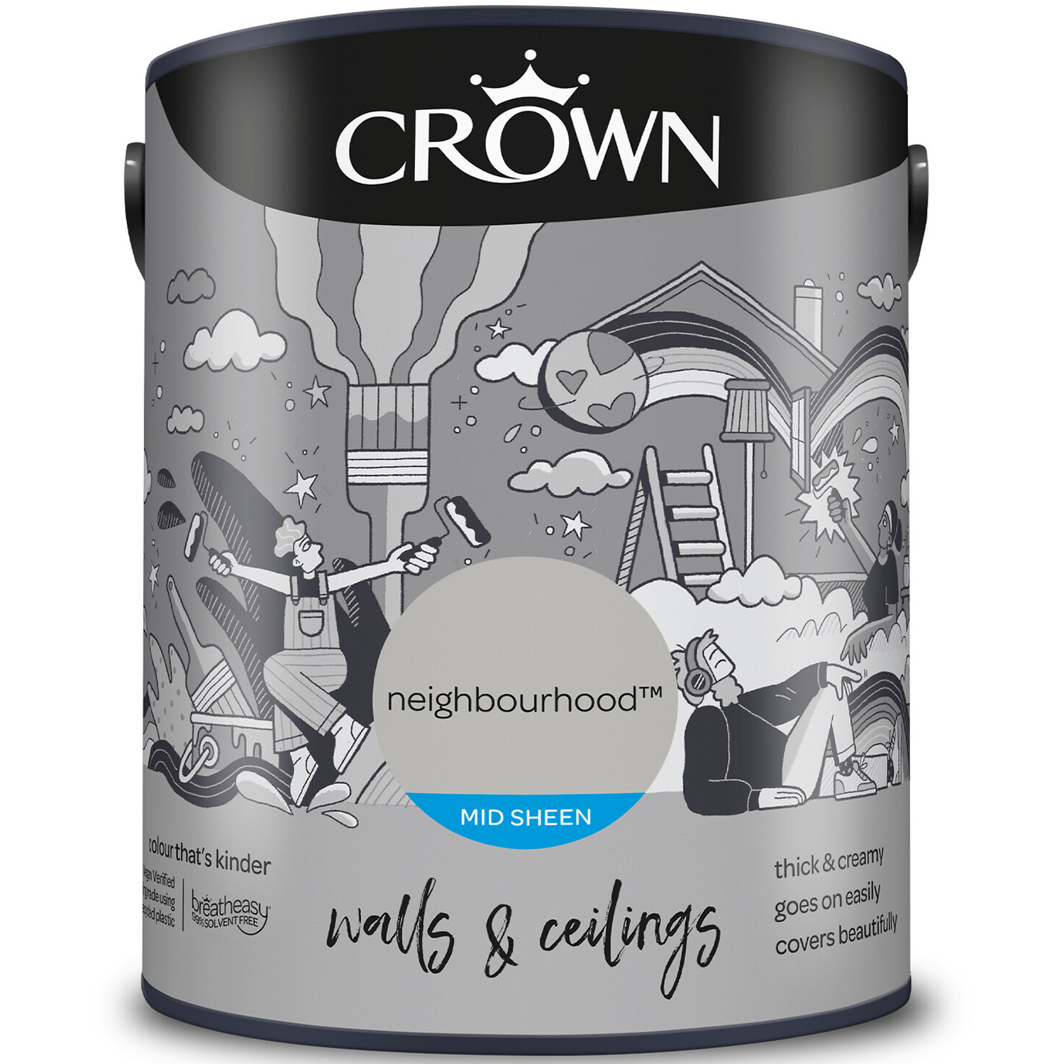 Crown Walls & Ceilings Neighbourhood Mid Sheen Emulsion Paint 5L Image 2