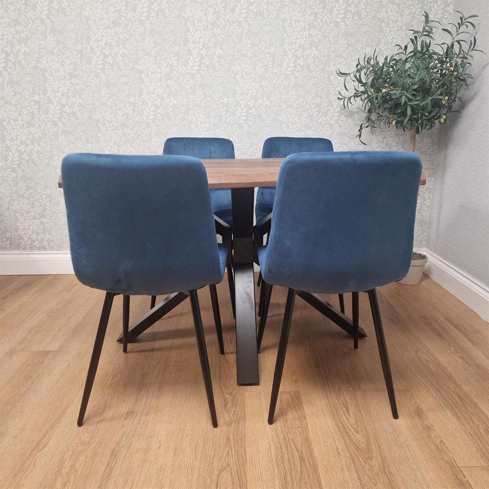 Kosy Koala 4 Seater Wooden Effect Velvet Dining Set Blue Image 4