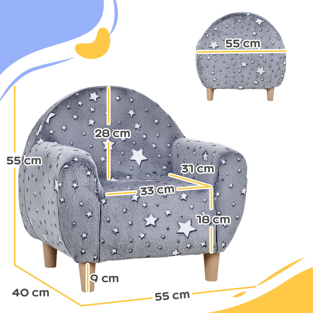 AIYAPLAY Grey Glow in the Dark Kids Armchair Image 9