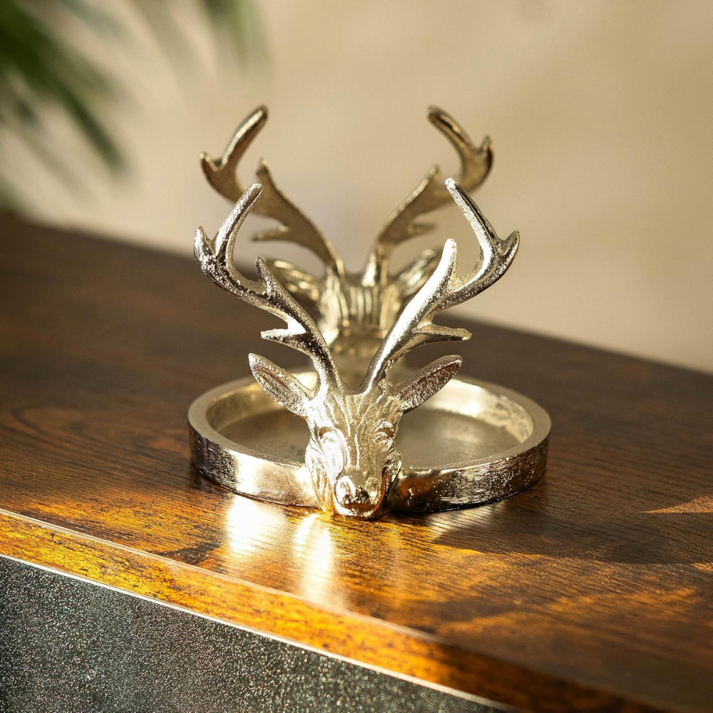 Marco Paul Silver Double Head Reindeer Candle Holder Image 2