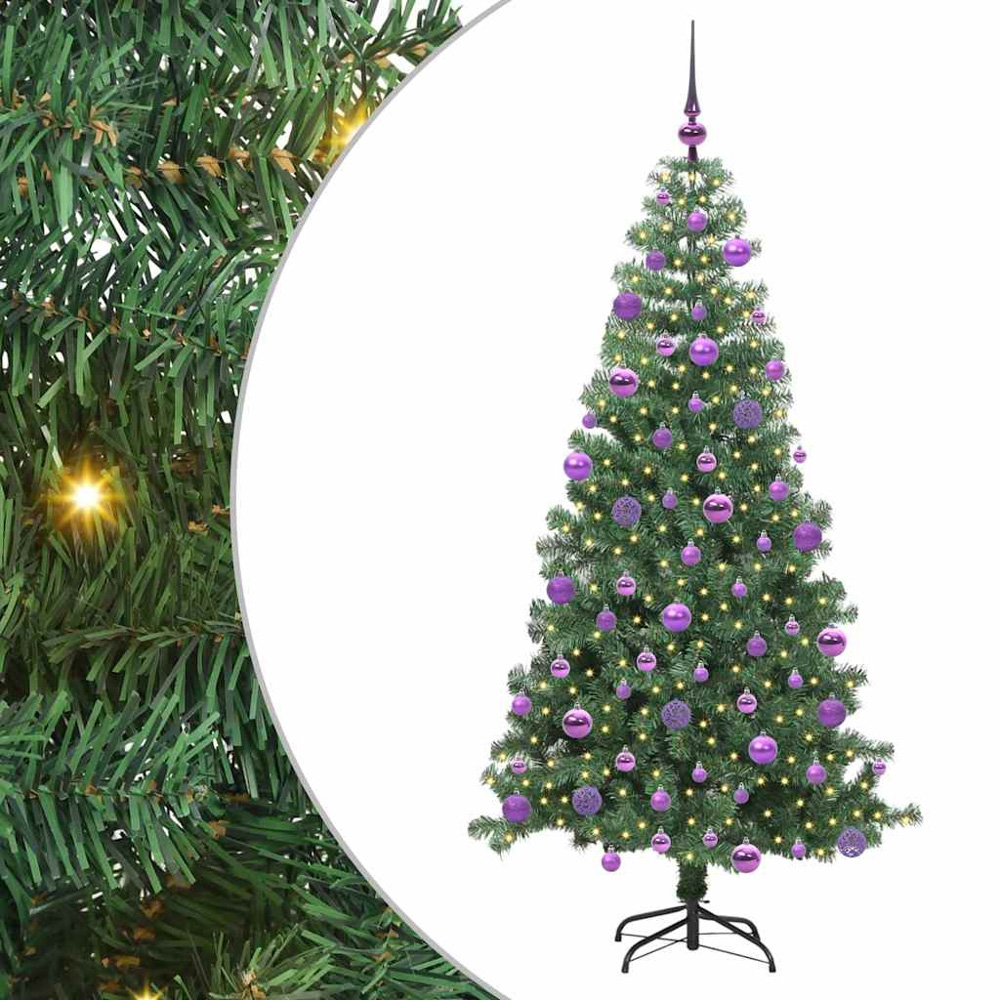 vidaXL Pre-Lit Lilac Baubles Green Artificial Christmas Tree 8ft Image 2