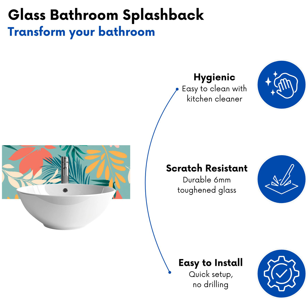 Warren Reed Designer Abstract Bright Colourful Tropical Leaves Glass Bathroom Splashback 25 x 60cm Image 4