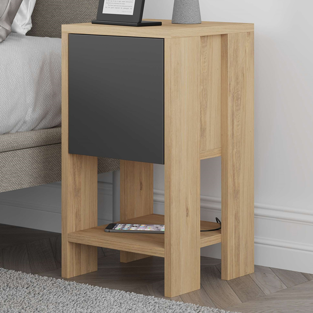 Decortie Ema Oak and Anthracite Bedside Table Image 1