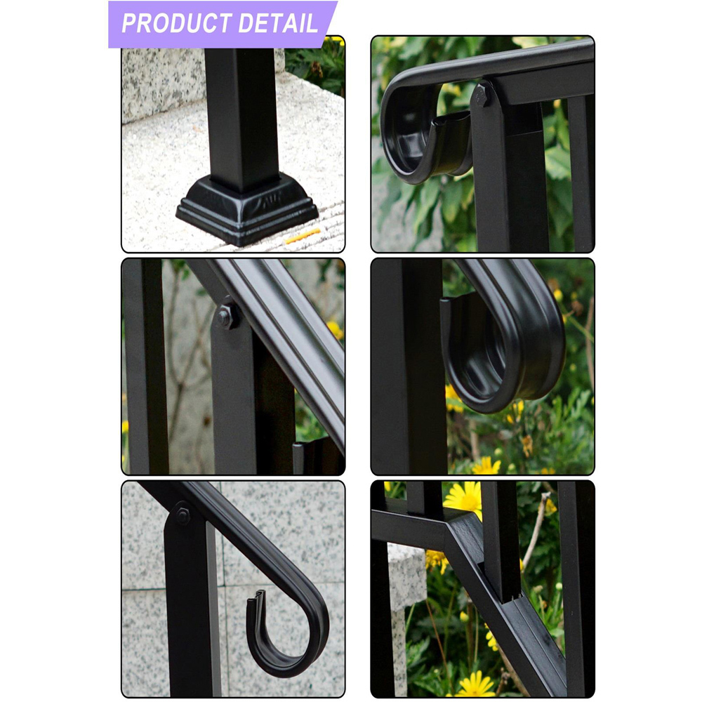 Gr8 Garden 2 Steps Black Steel Outdoor Stair Handrail Image 7