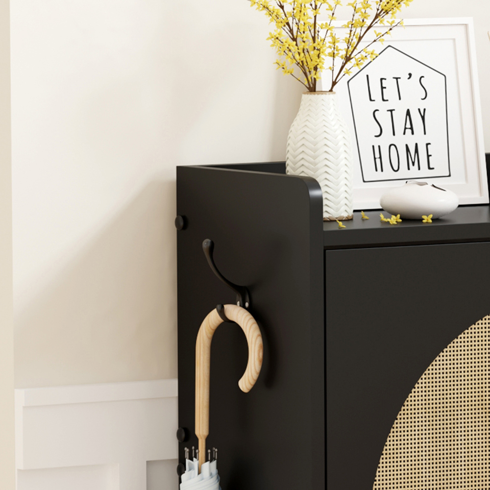 FurnitureHMD 4 Door Black Rattan Shoe Storage Cabinet Image 3