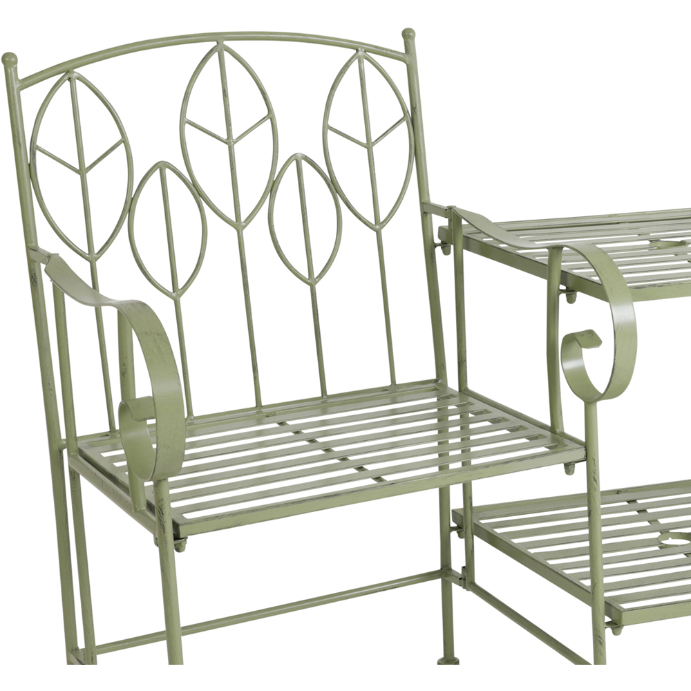 Charles Bentley 2 Seater Sage Green Rustic Metal Leaf Pattern Garden Companion Seat Image 6