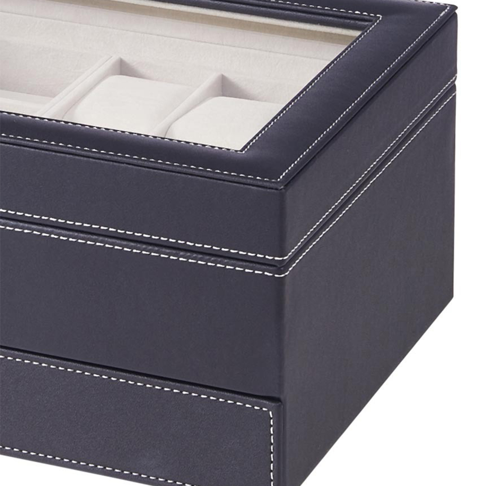 H&O Direct Single Drawer Black PU Leather Watch and Jewellery Box Image 4