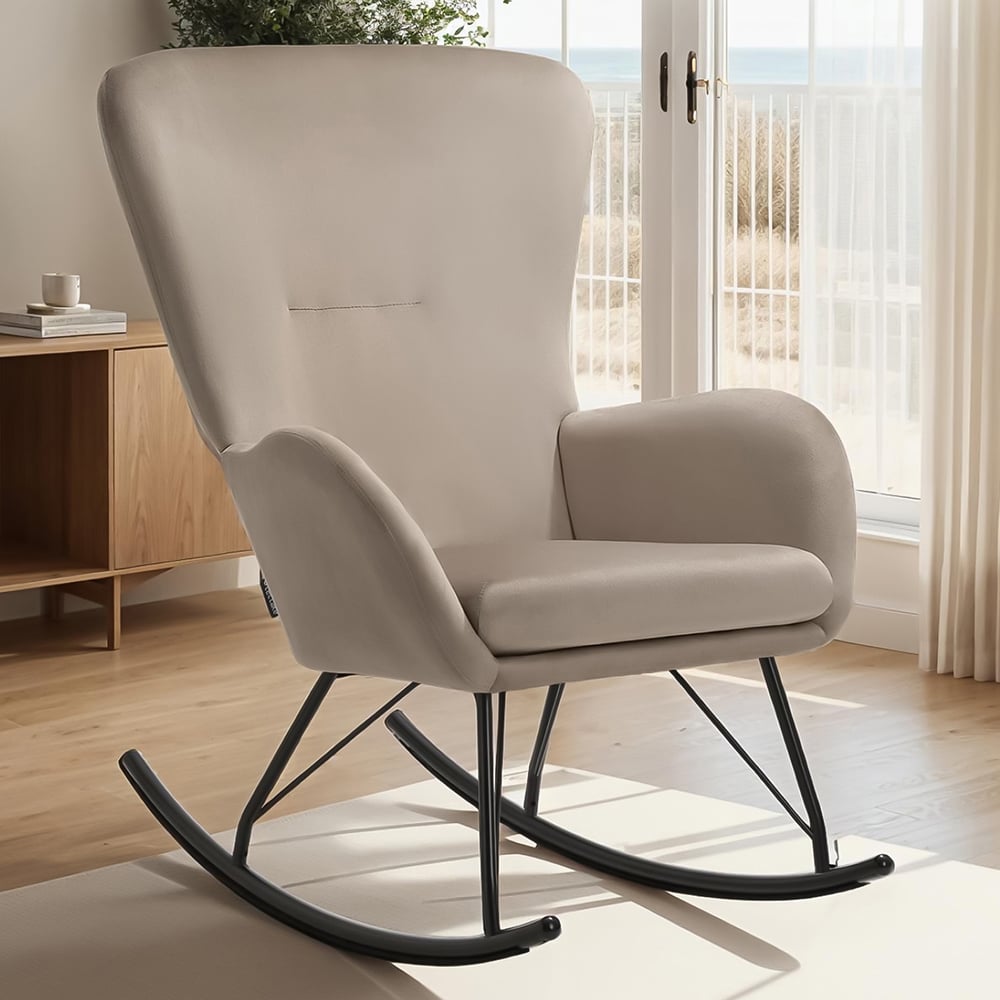tectake Beige and Black Swing Rocking Chair Image 1