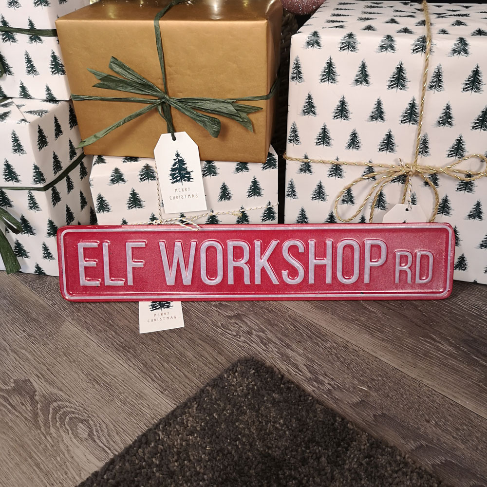 Samuel Alexander Red Metal Elf Workshop Road Sign Board 50cm Image 2