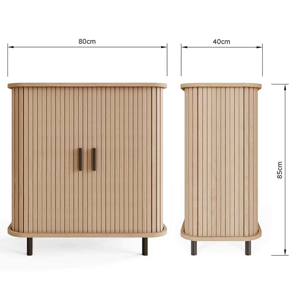 GFW Omari 2 Tambour Sliding Door Oak Slatted Compact Sideboard Image 8