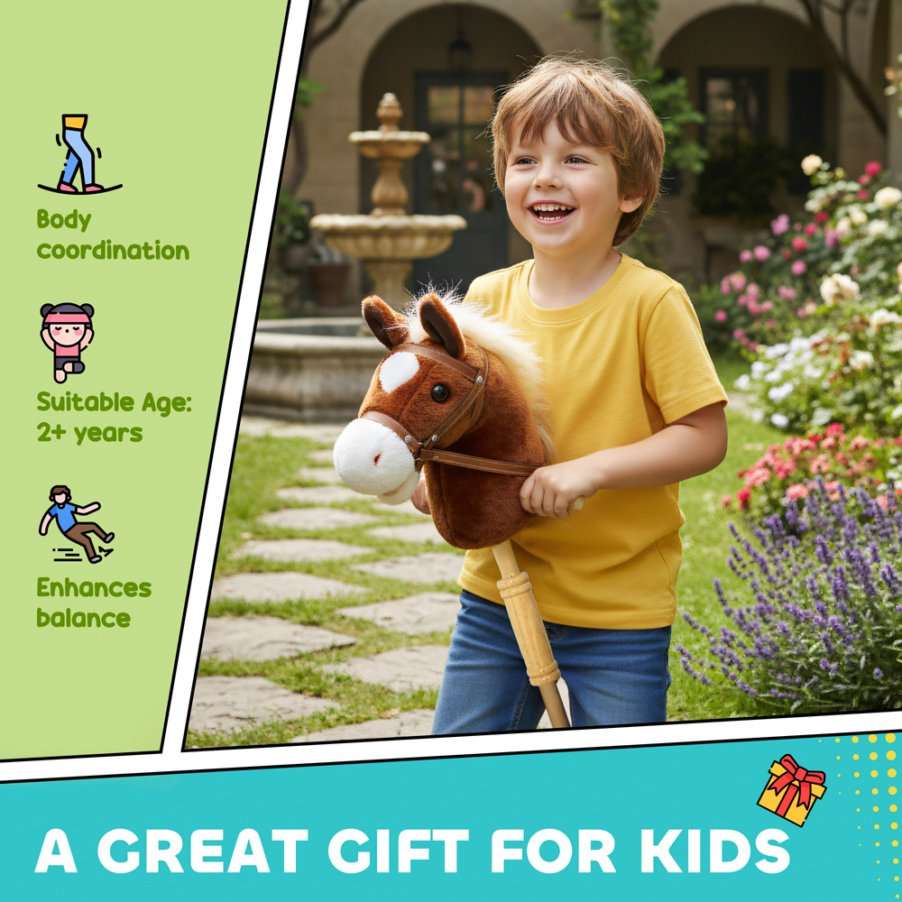 Tommy Toys AIYAPLAY Ride On Wooden Stick Horse Toy with Wheels Pony Sound Effects Image 7
