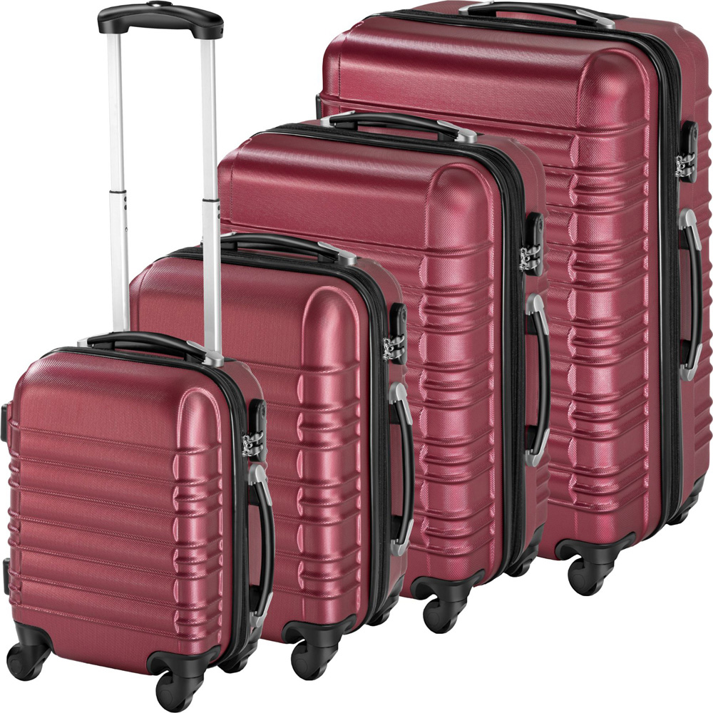 Tectake Set of 4 Burgundy Hard Shell Travel Suitcase Set Image 1