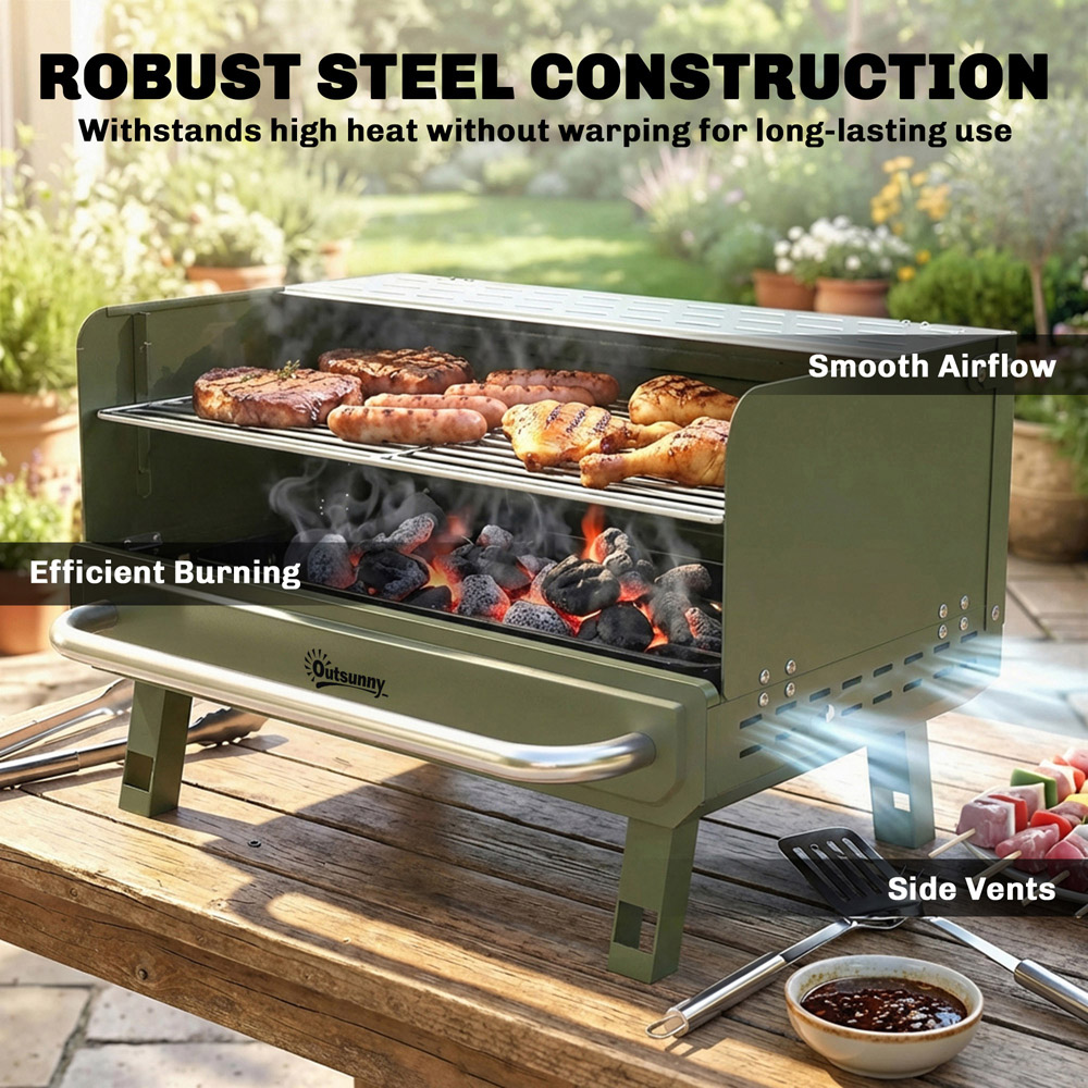 Outsunny Green Portable Barbecue Grill with Adjustable Grates Image 4