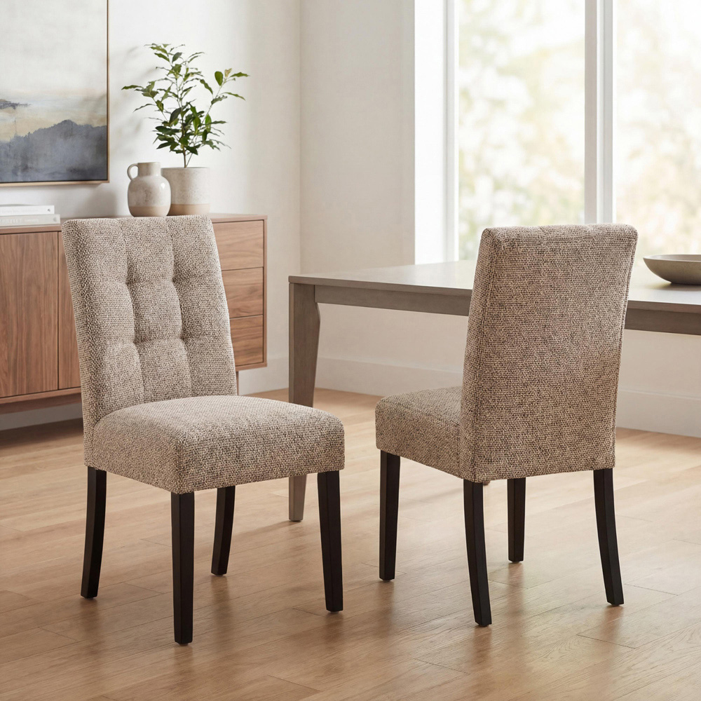 Portland Harlow Oatmeal Tweed Black Legs Waffle Back Dining Chair Image 7