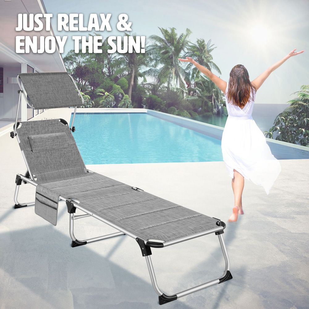 tectake Lorella Mottled Grey Aluminium Frame Foldable Sun Lounger Image 7