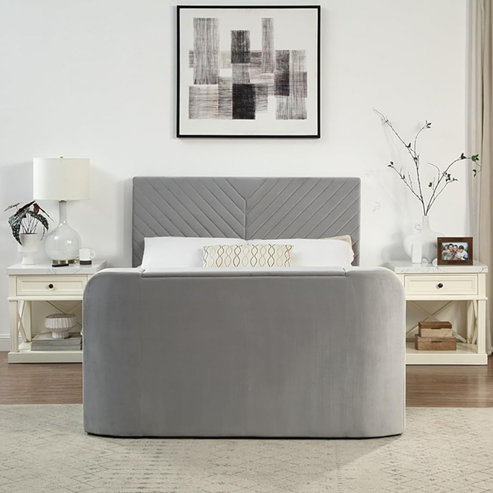 Home Treats Double Grey Velvet Ottoman TV Bed Image 3