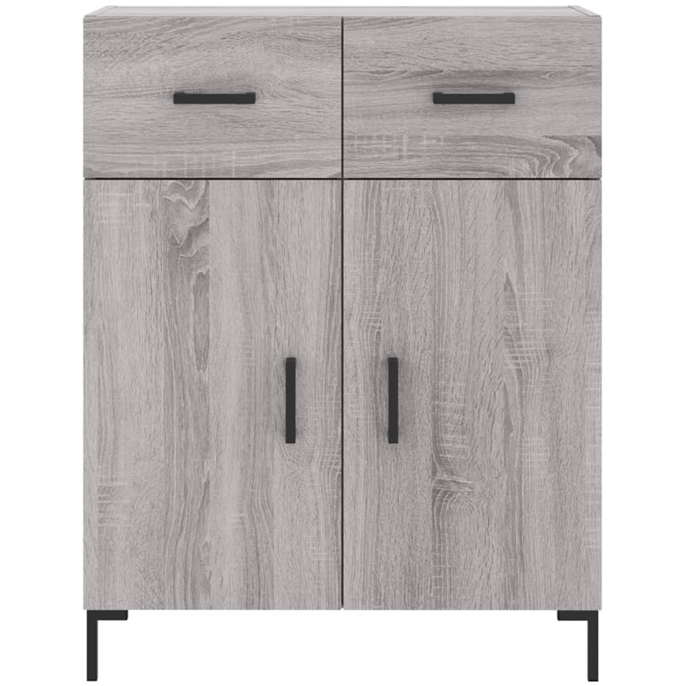 vidaXL 4 Glass and Wood Door 2 Drawer Grey Sonoma Highboard with Black Handle Image 8