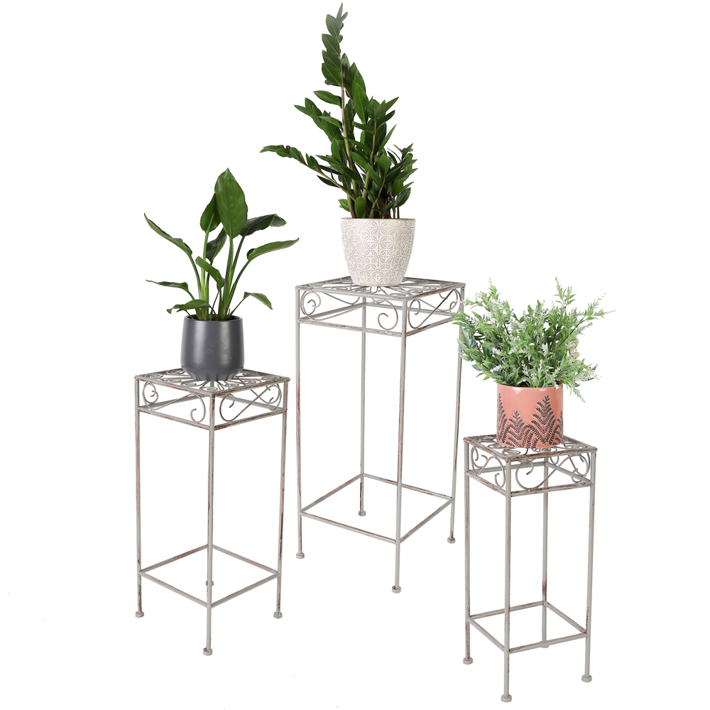 Dibor Grey Scrolled Patterns Plant Stand Set of 3 Image 3