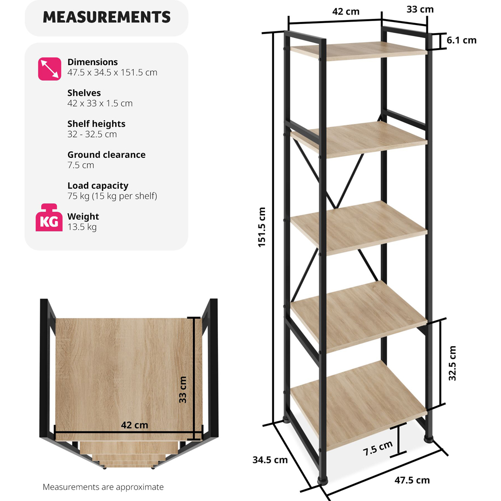 tectake Manchester 5 Shelf Oak Sonoma Bookcase Image 8