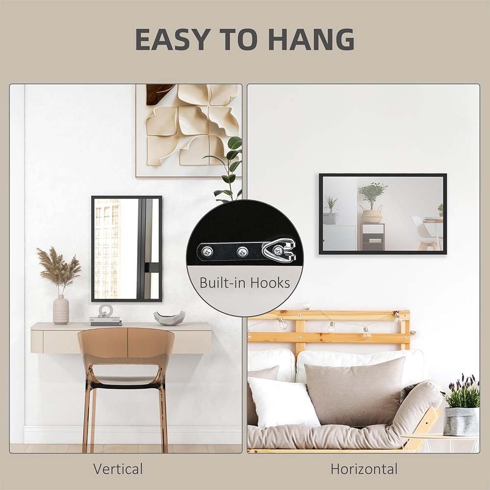Portland Black Bathroom Wall Mirror 60 x 40cm Image 5