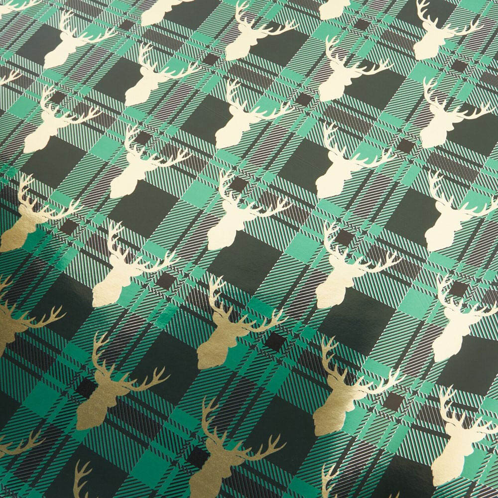 Festive Tartan Stag Gift Wrap Image 7